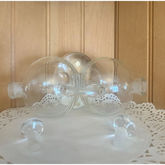 Vintage Clear Glass Oil & Vinegar Cruet Set Dual Compartments Glass Stoppers Mad - Picture 5 of 8